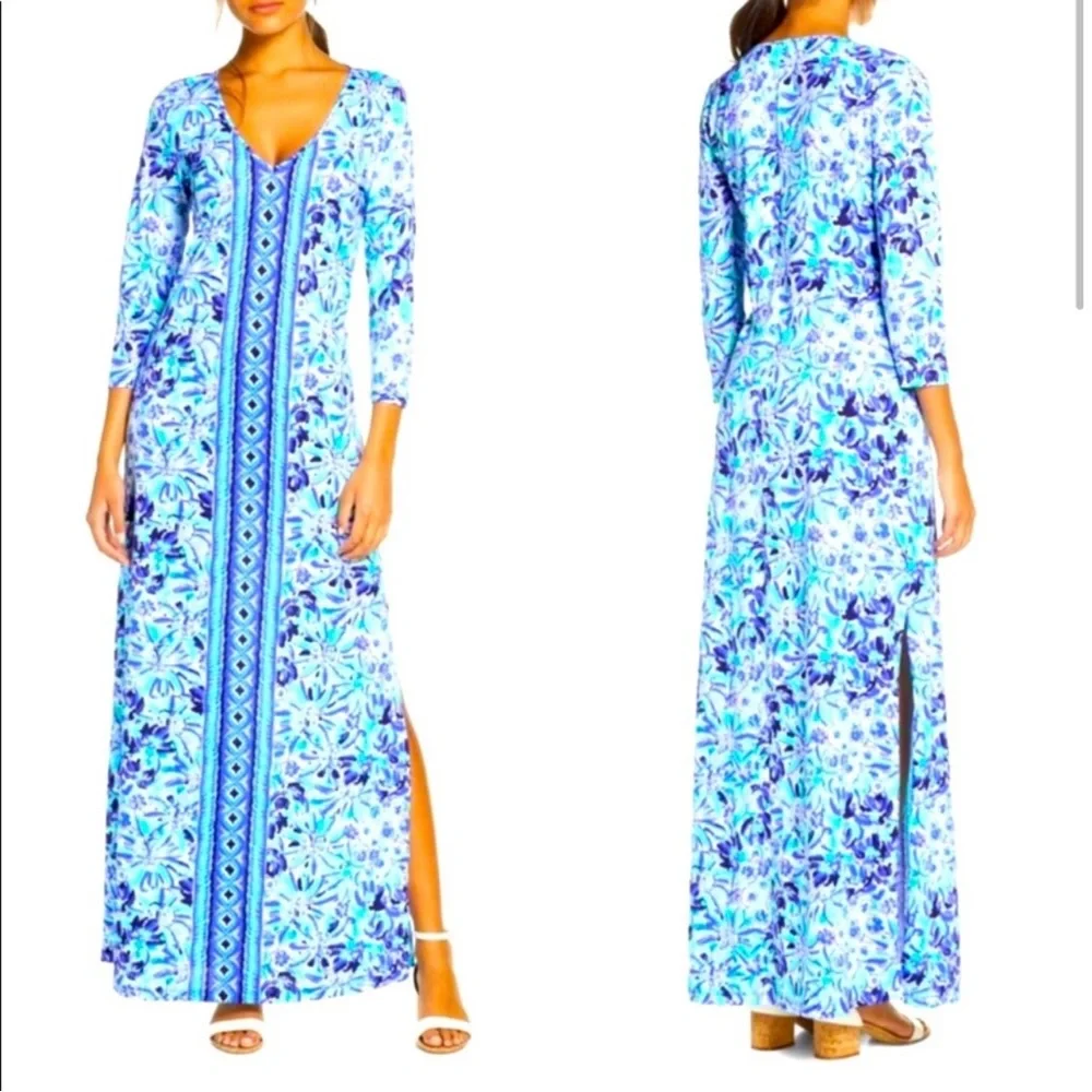 Lilly Pulitzer Blue and Green Maxi Dress NWOT - Picture 2 of 16